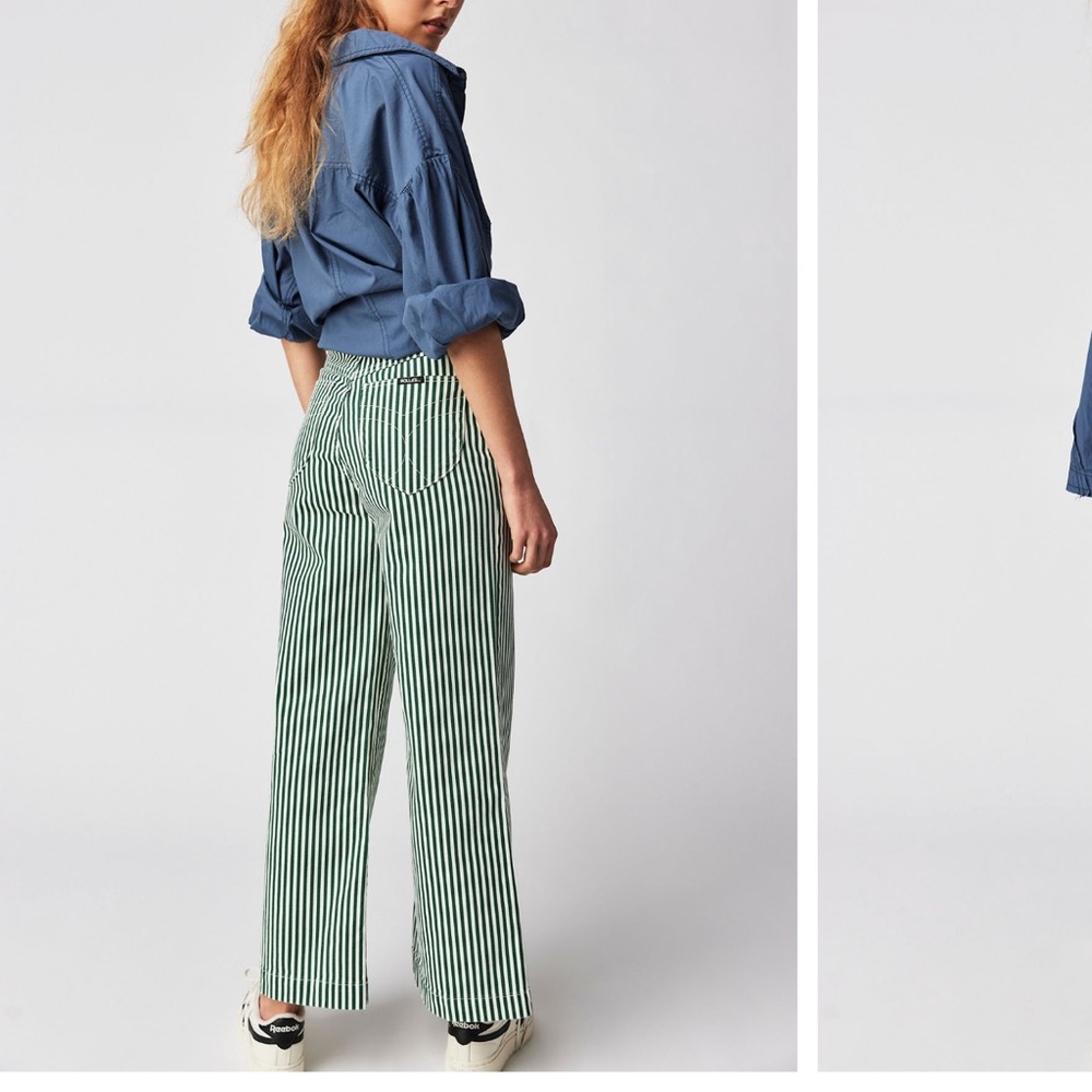 ROLLA'S Forest Green Striped Wide-Leg Trousers - Picture 3 of 9